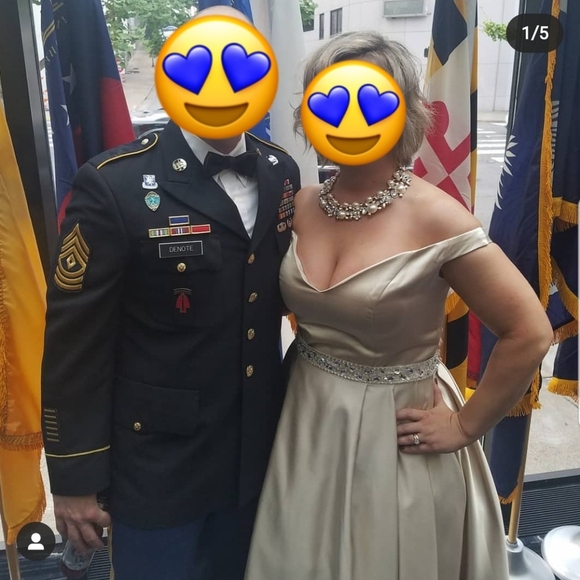 Champagne Formal Off The Shoulder Rinestone Belt With Added Padding On Chest - Picture 6 of 6